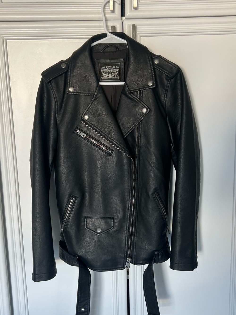 Levi's Black Faux Leather Moto Jacket with Belt